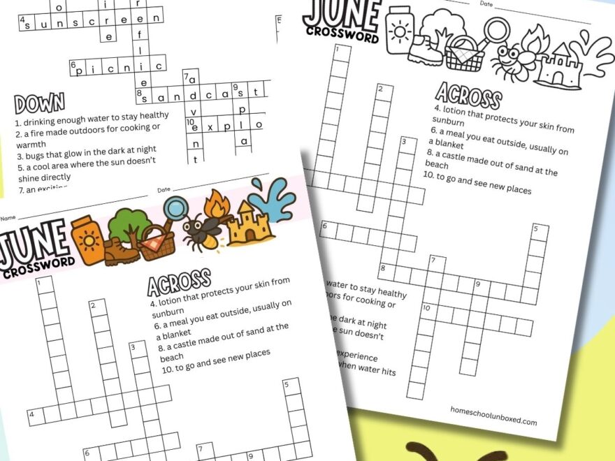 June Crossword Puzzle Free Printable Worksheets