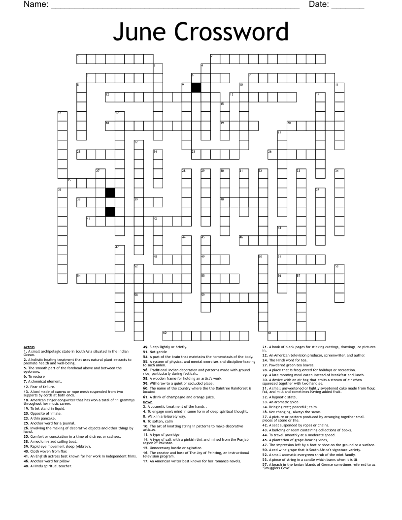 June Crossword WordMint June Crossword WordMint