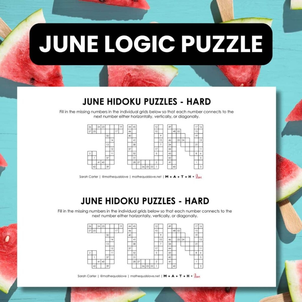 June Hidoku Puzzles Math Love June Hidoku Puzzles Math Love