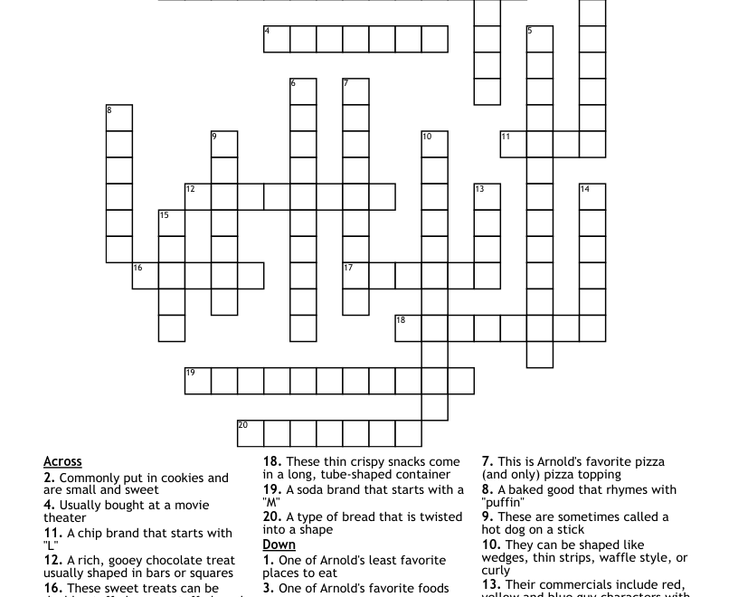 Junk Food Snacks Crossword WordMint