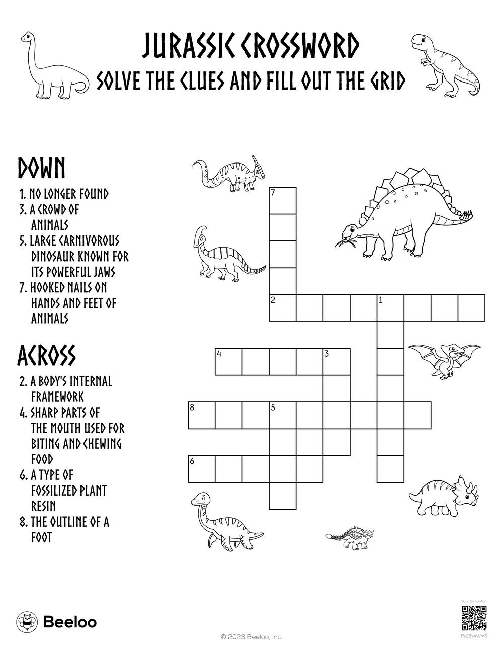Jurassic Crossword Beeloo Printable Crafts And Activities For Kids