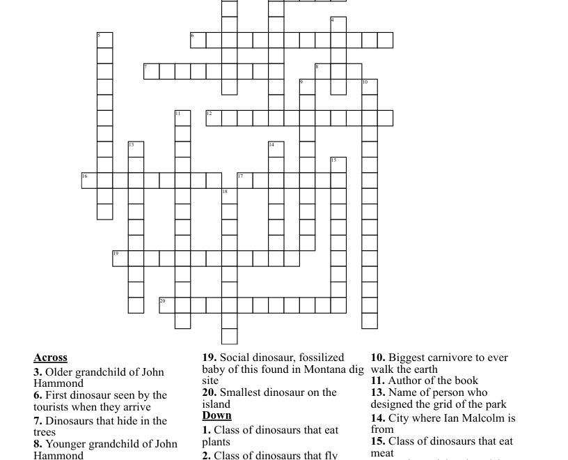 Jurassic Park Crossword WordMint