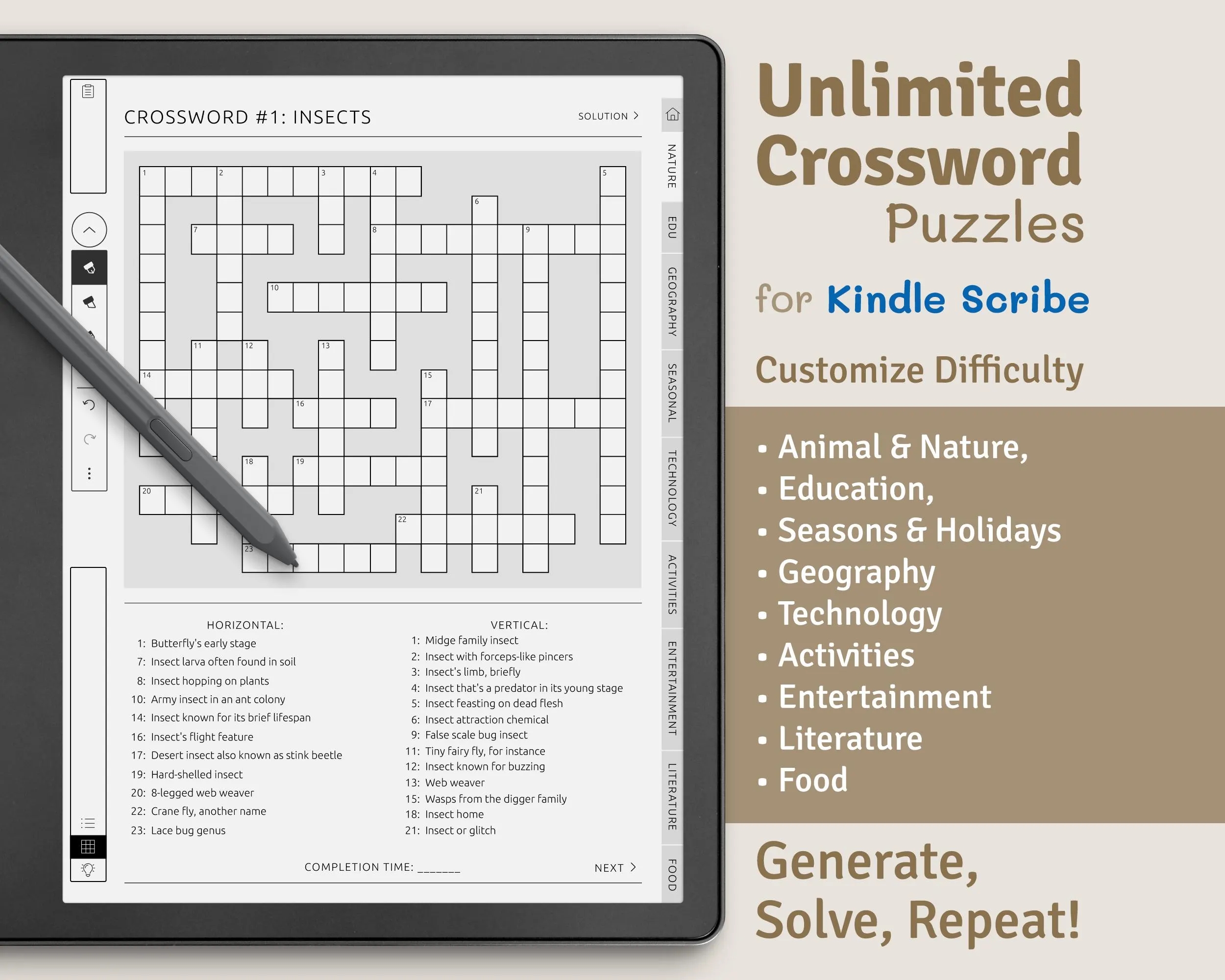 Kindle Scribe Unlimited Crossword Puzzles Digital Puzzles 100 Unique Themes Levels Solutions Hyperlinked Book Etsy