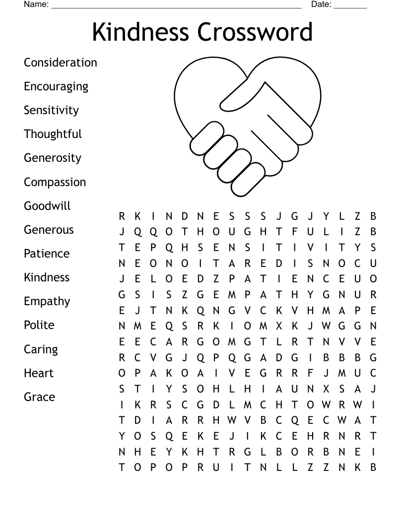 Kindness Crossword Word Search WordMint Kindness Crossword Word Search WordMint