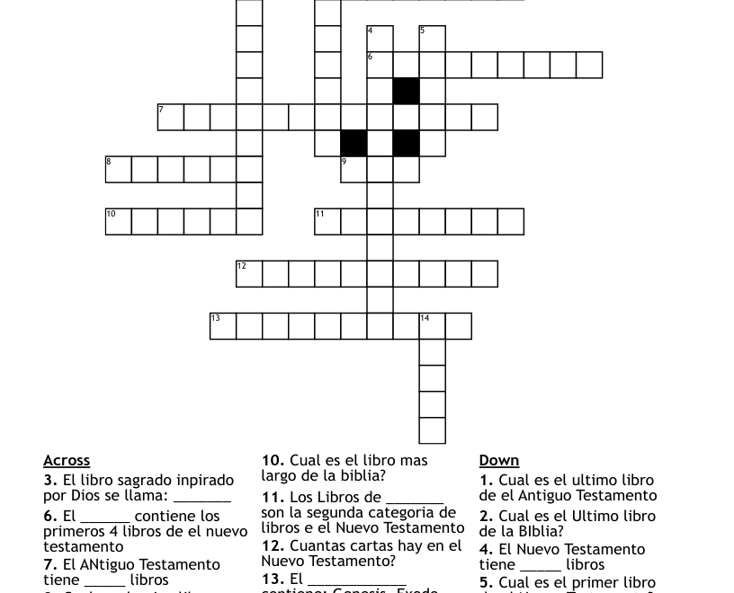 La Biblia NO 2 Crossword WordMint