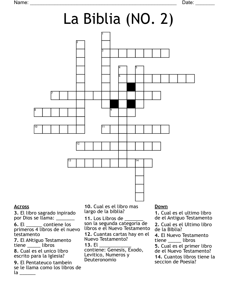 La Biblia NO 2 Crossword WordMint