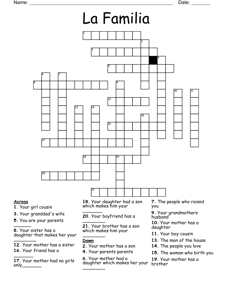 La Familia Crossword WordMint La Familia Crossword WordMint