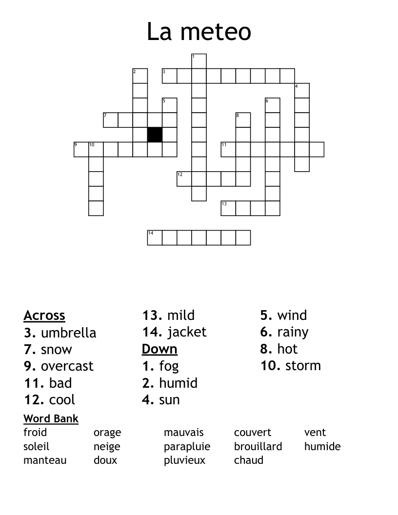 La Meteo Crossword WordMint La Meteo Crossword WordMint