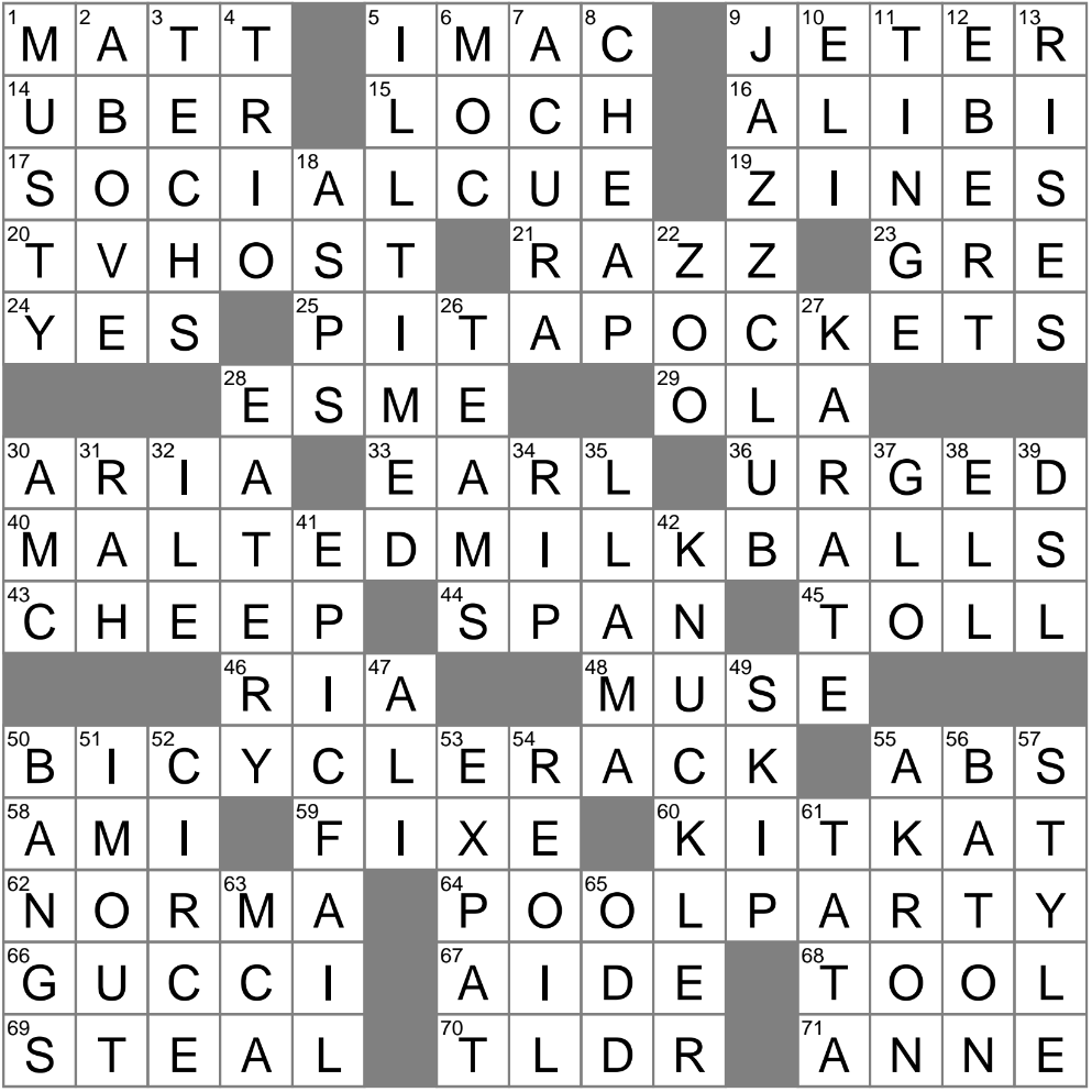 LA Times Crossword 28 Jul 25 Monday LAXCrossword
