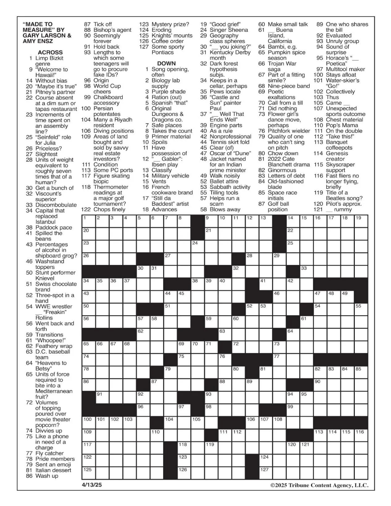 LA Times Crossword April 13 2025 Crosswords Yakimaherald LA Times Crossword April 13 2025 Crosswords Yakimaherald