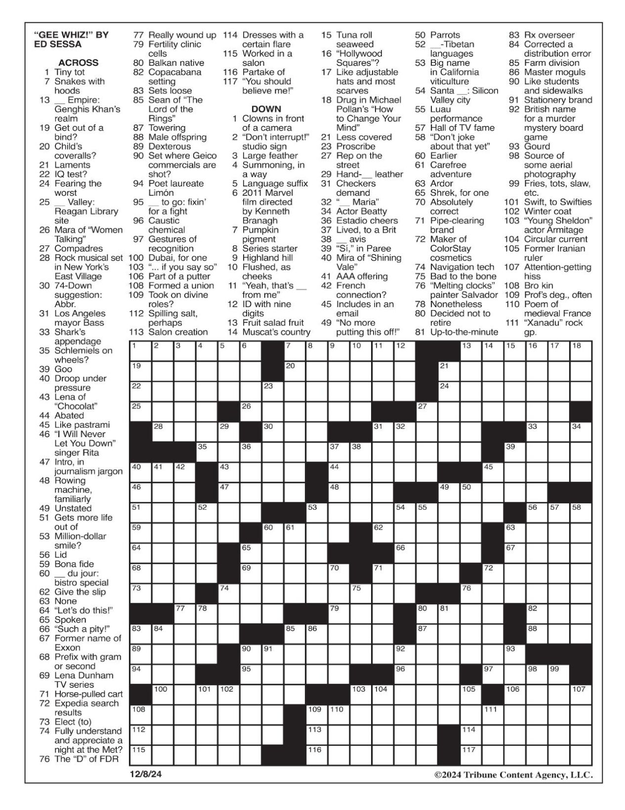 LA Times Crossword Dec 8 2024 Crosswords Yakimaherald LA Times Crossword Dec 8 2024 Crosswords Yakimaherald