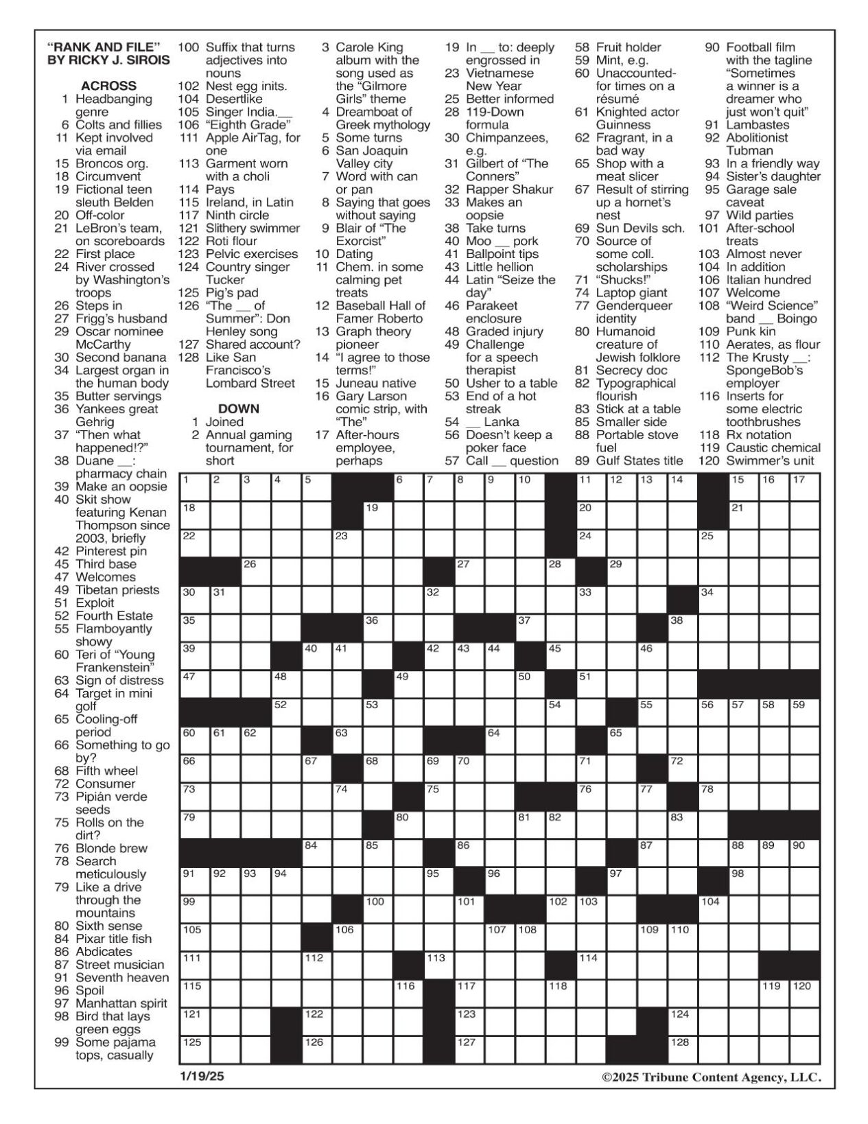 LA Times Crossword Jan 19 2025 Crosswords Yakimaherald LA Times Crossword Jan 19 2025 Crosswords Yakimaherald