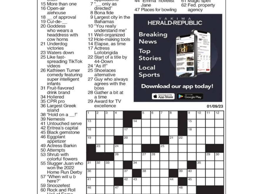 LA Times Crossword Jan 9 2023 Crosswords Yakimaherald