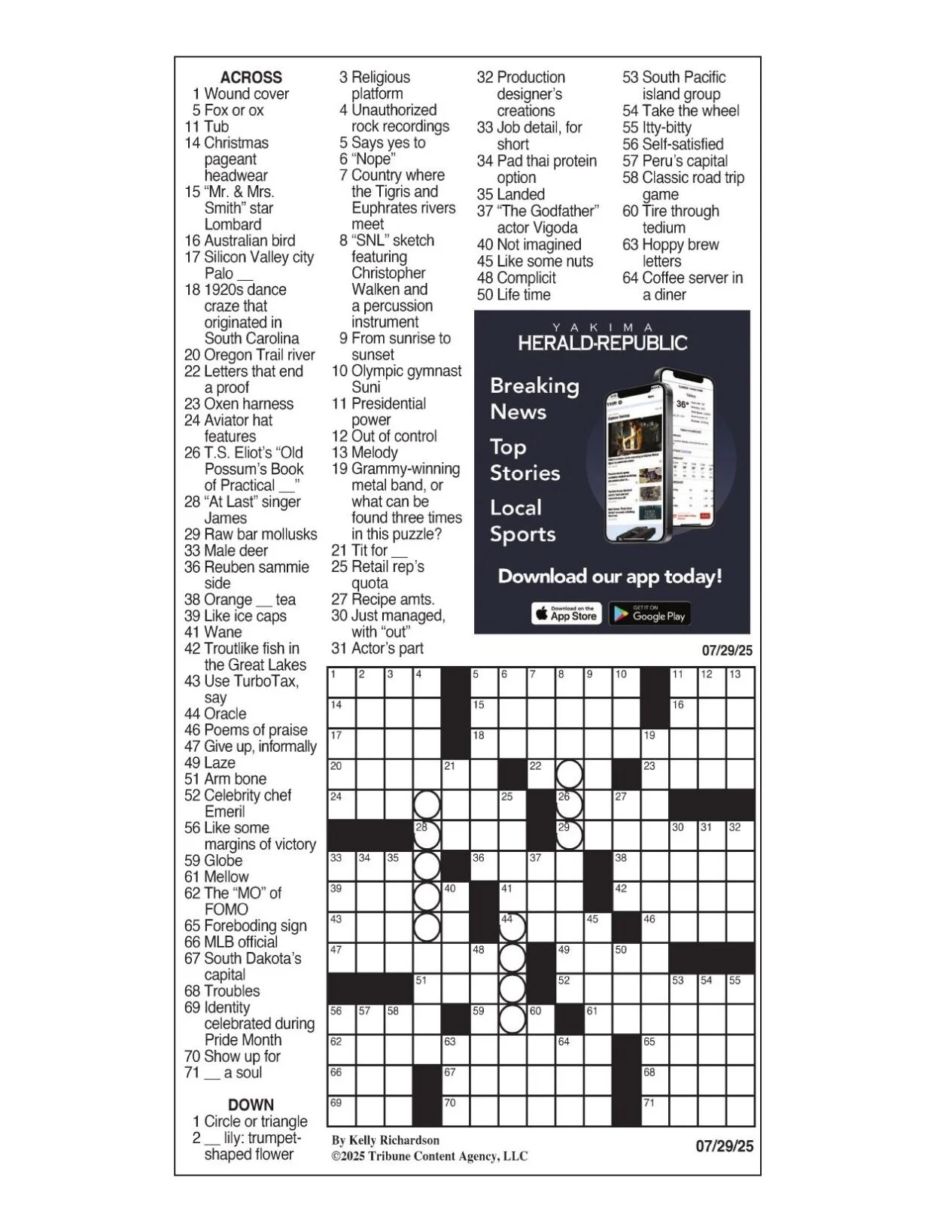 LA Times Crossword July 29 2025 Crosswords Yakimaherald LA Times Crossword July 29 2025 Crosswords Yakimaherald