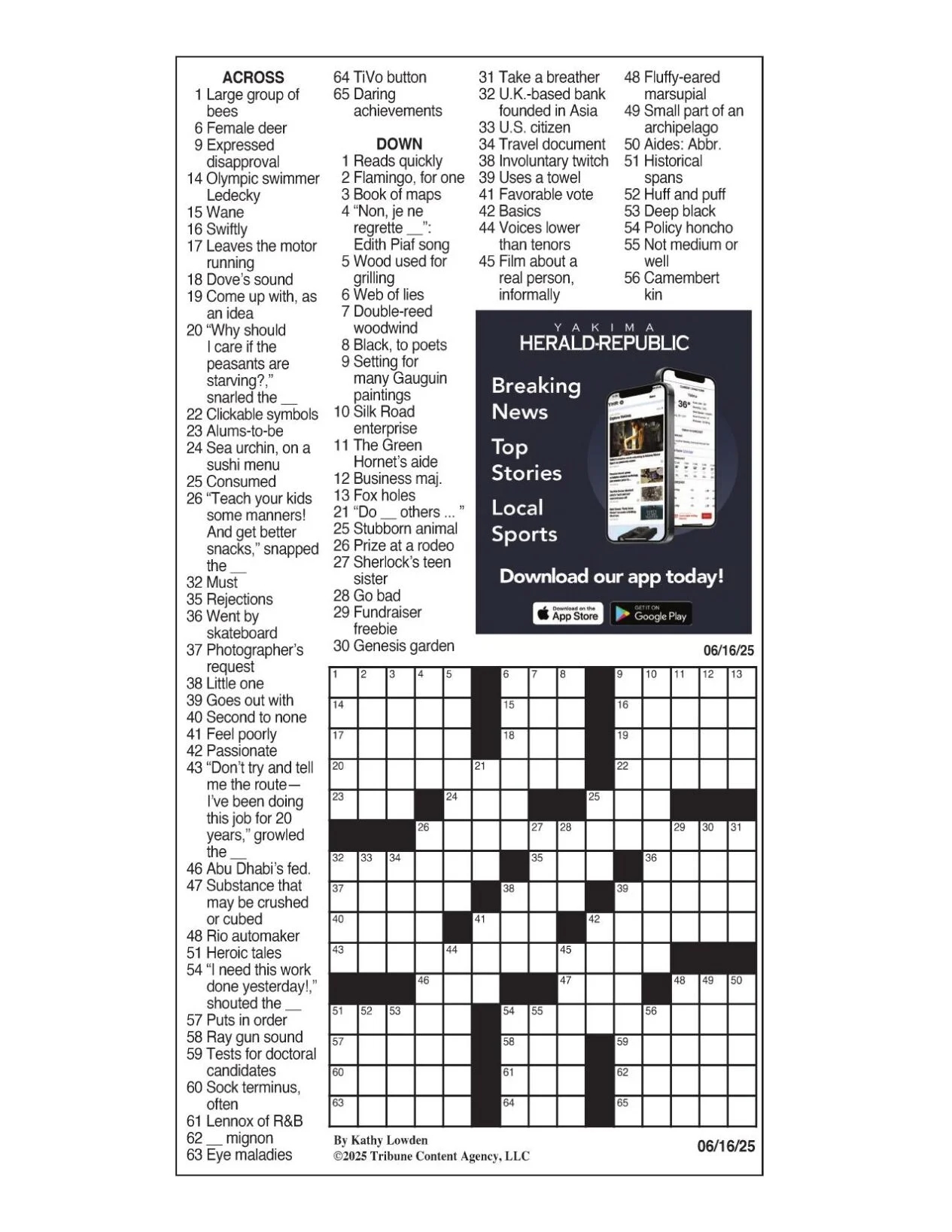 LA Times Crossword June 16 2025 Crosswords Yakimaherald