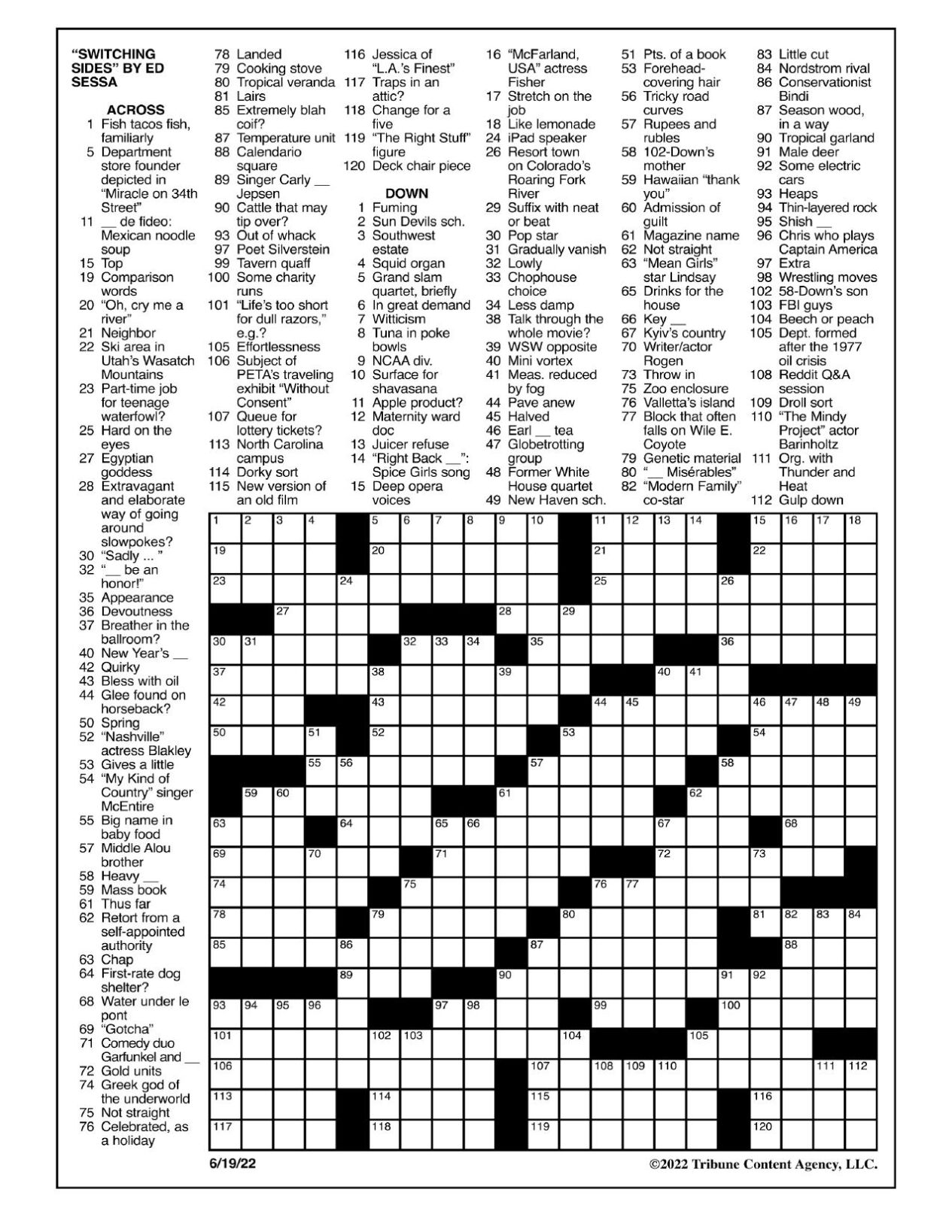 LA Times Crossword June 19 2022 Crosswords Yakimaherald