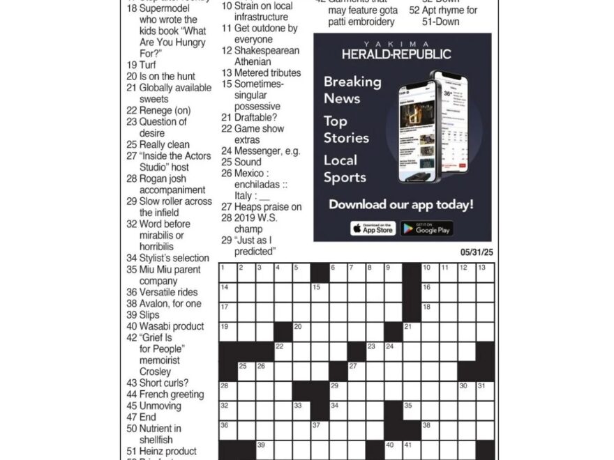 LA Times Crossword May 31 2025 Crosswords Yakimaherald