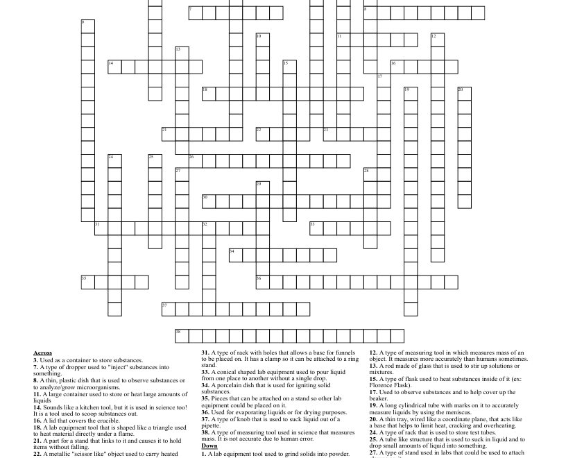 Lab Equipment Crossword Puzzle WordMint