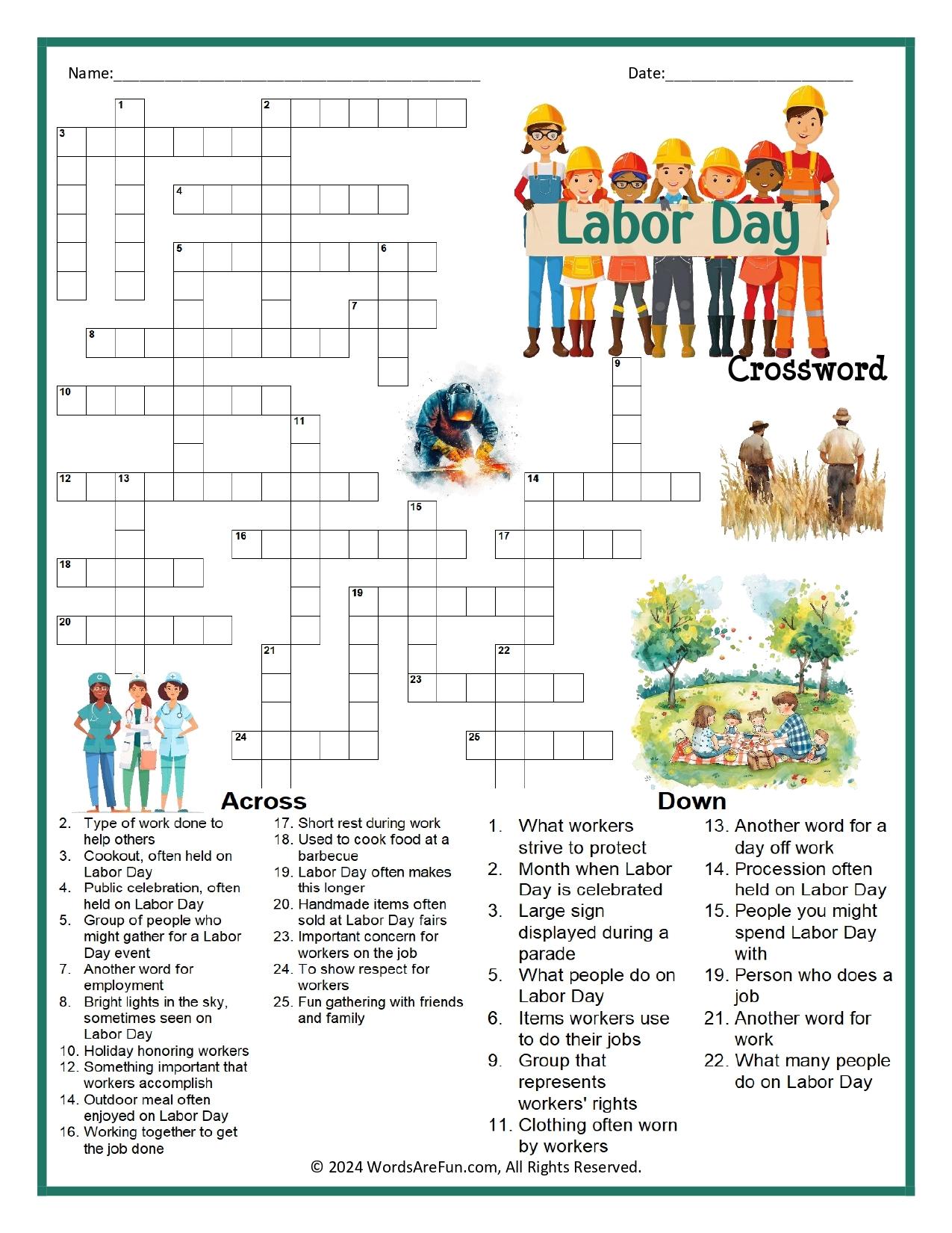 Labor Day Crossword Puzzles Labor Day Crossword Puzzles