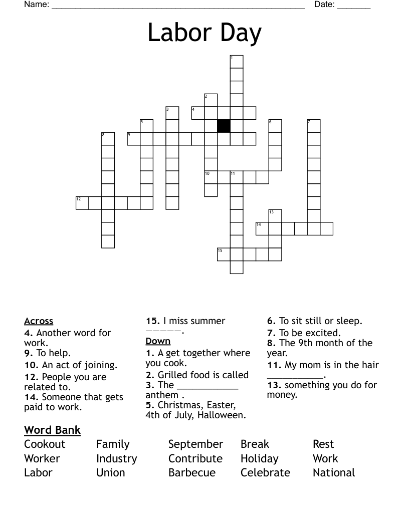 Labor Day Crossword WordMint Labor Day Crossword WordMint