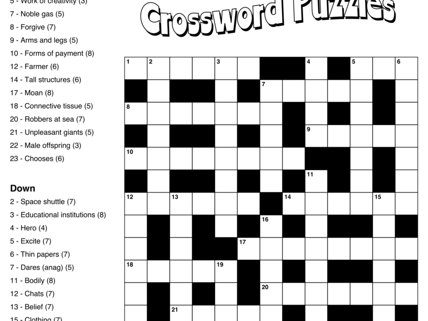 Large Print Easy Crossword Puzzles 10 Free PDF Printables Worksheets Library