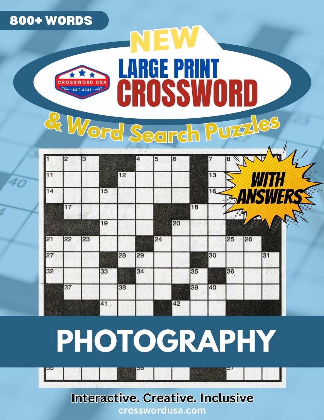 Large Print Photography Crossword Word Search Puzzle Book 800 Words 45 Puzzles With Answers Etsy