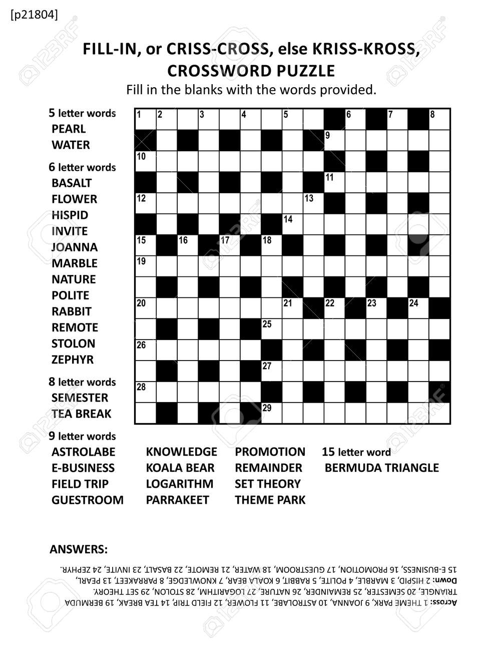 Large Print Quick Style Criss coss or Fill in Else Kriss kross Crossword Puzzle Game Of 15x15 Grid Non themed General Knowledge Family Friendly Content Answer Included Royalty Free SVG Cliparts Vectors And Stock Illustration Image