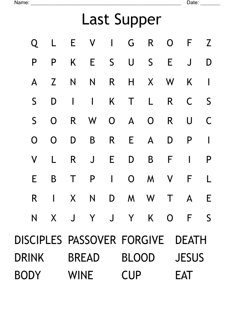 Last Supper Word Search WordMint Last Supper Word Search WordMint