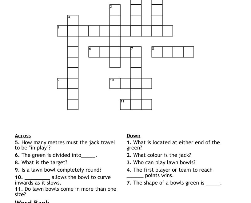 Lawn Bowls Crossword WordMint