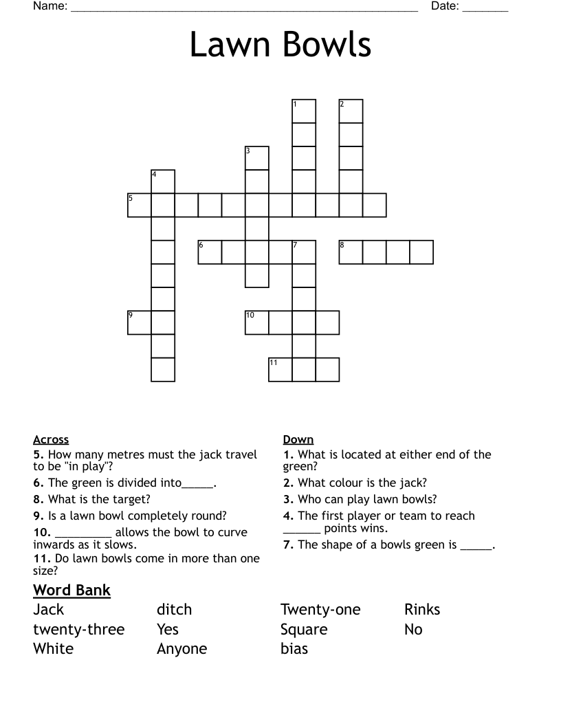 Lawn Bowls Crossword WordMint Lawn Bowls Crossword WordMint