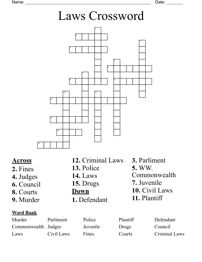 Laws Crossword WordMint Laws Crossword WordMint
