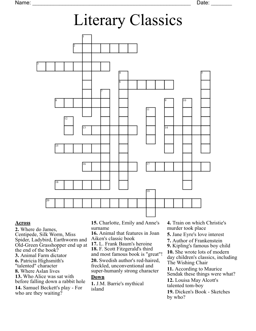 Literary Classics Crossword WordMint Literary Classics Crossword WordMint
