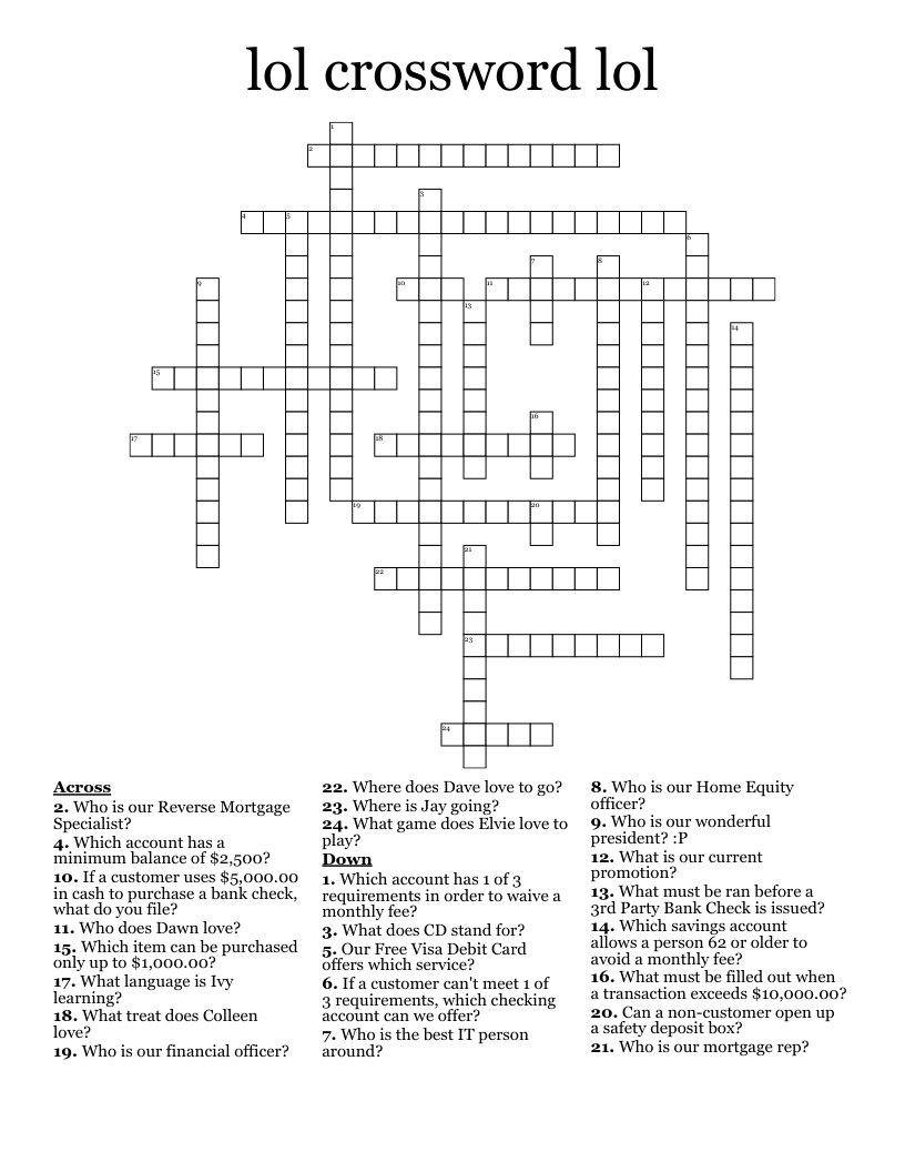 Lol Crossword Lol WordMint Lol Crossword Lol WordMint