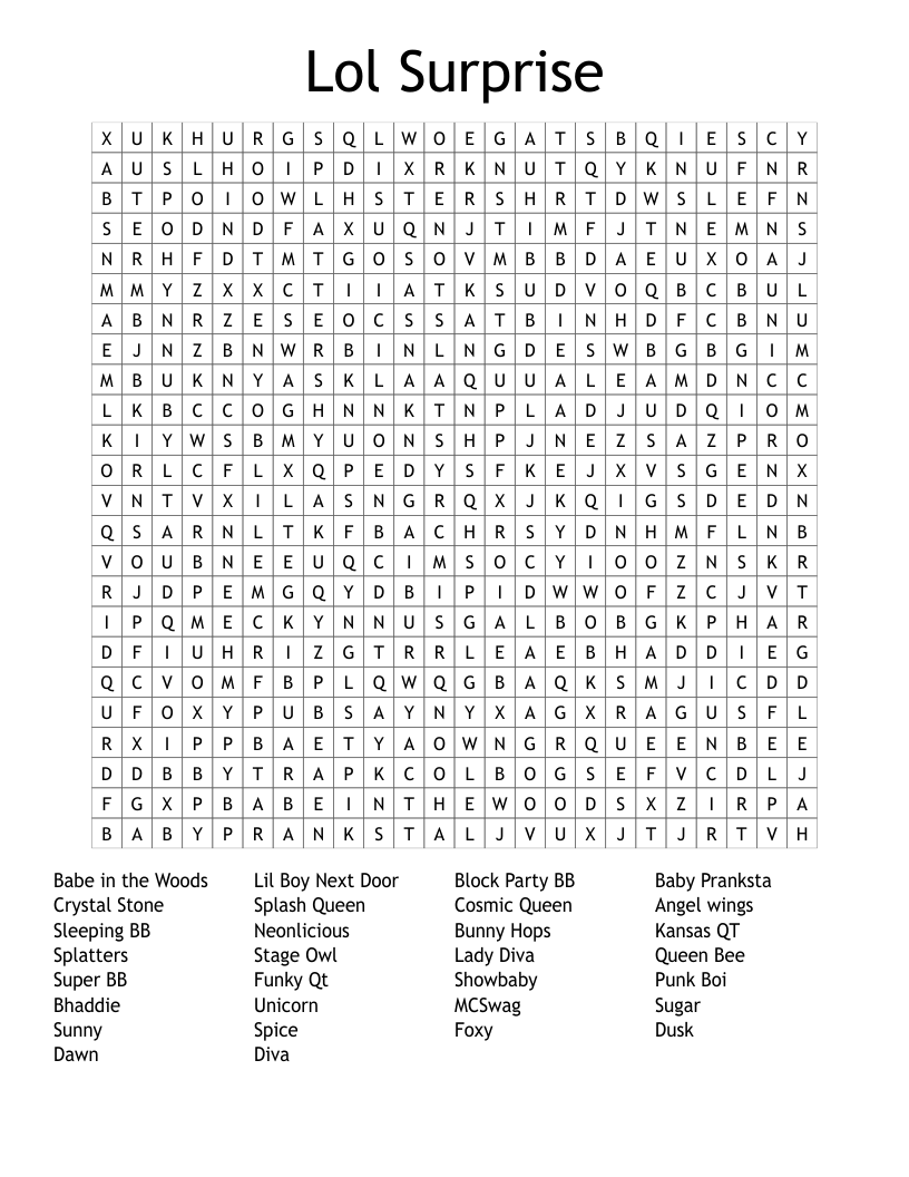 Lol Surprise Word Search WordMint Lol Surprise Word Search WordMint