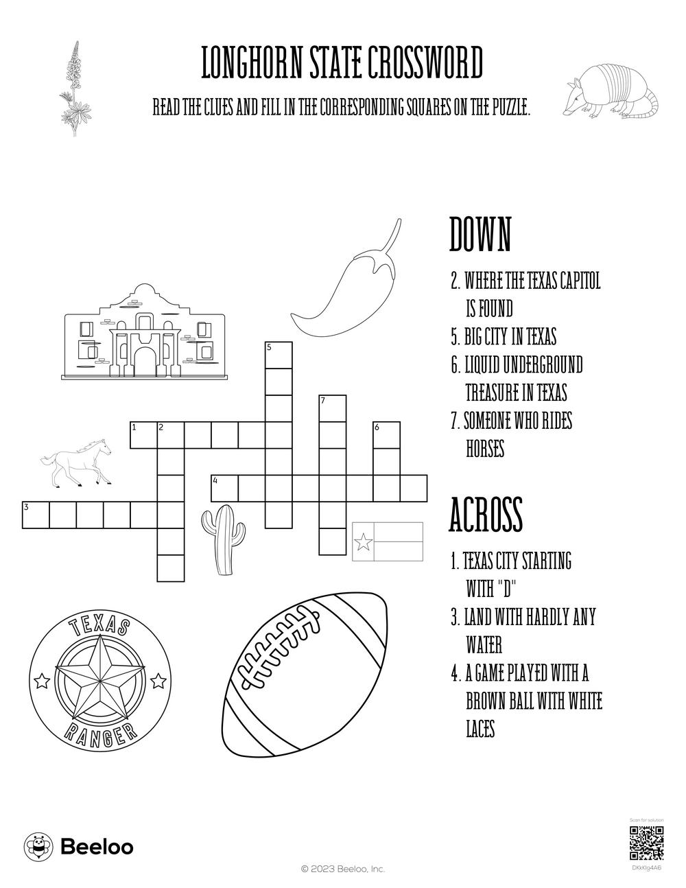 Longhorn State Crossword Beeloo Printable Crafts And Activities For Kids Longhorn State Crossword Beeloo Printable Crafts And Activities For Kids