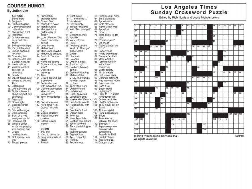 Los Angeles Times Sunday Crossword Puzzle The Best Of Times