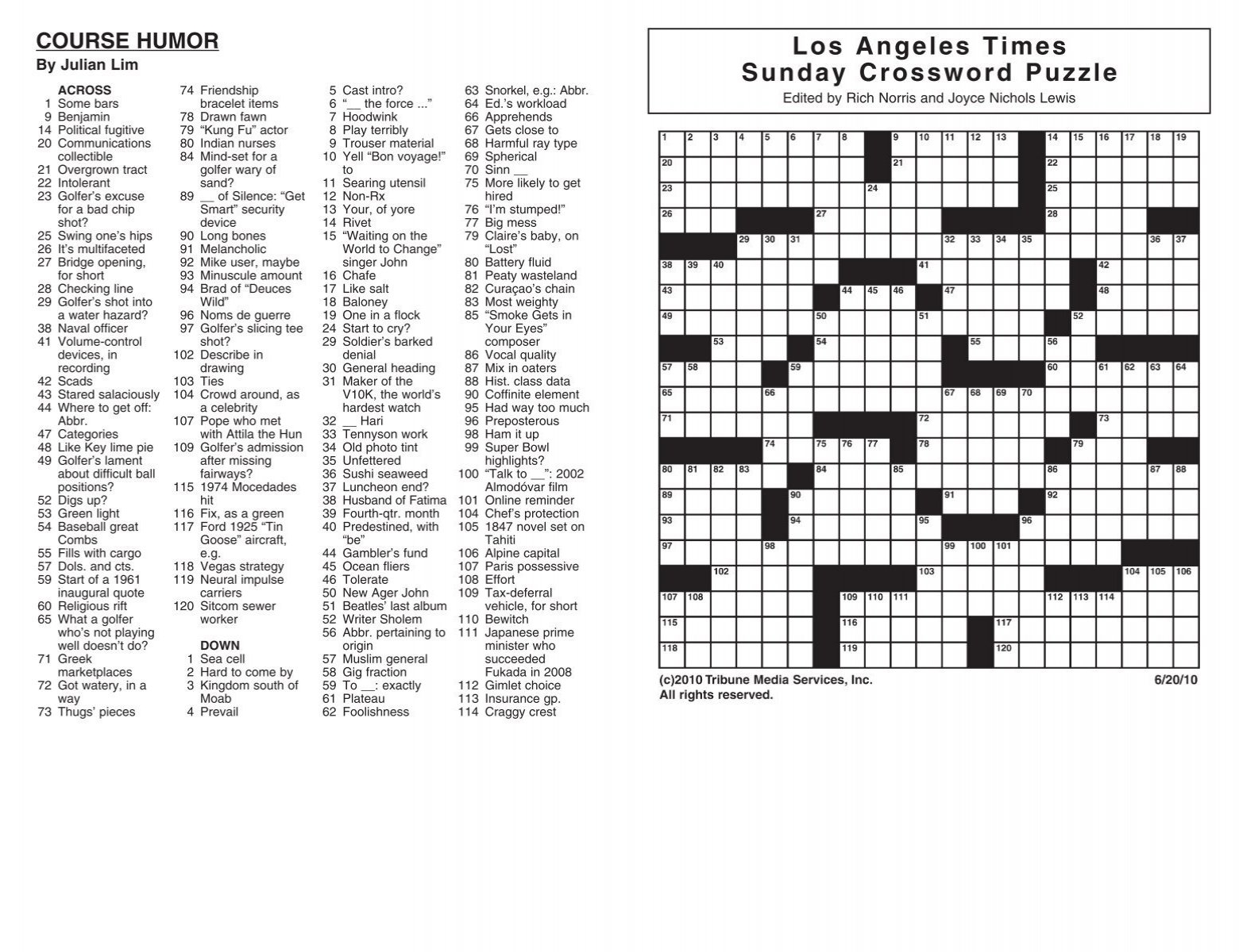Los Angeles Times Sunday Crossword Puzzle The Best Of Times Los Angeles Times Sunday Crossword Puzzle The Best Of Times