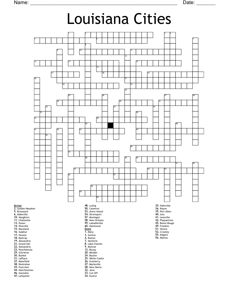 Louisiana Cities Crossword WordMint Louisiana Cities Crossword WordMint