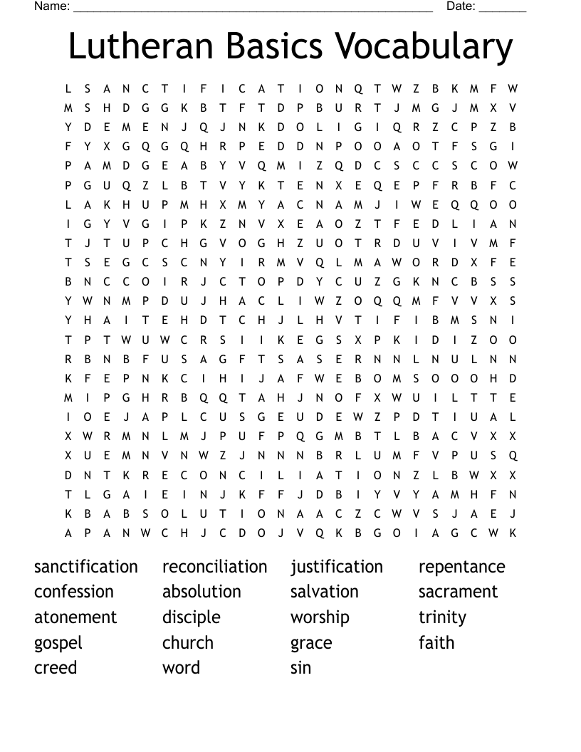 Lutheran Basics Vocabulary Word Search WordMint Lutheran Basics Vocabulary Word Search WordMint
