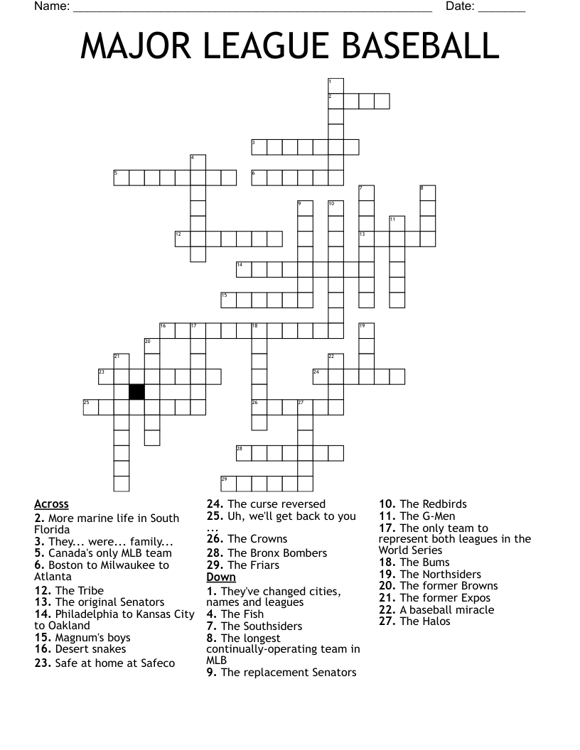 MAJOR LEAGUE BASEBALL Crossword WordMint MAJOR LEAGUE BASEBALL Crossword WordMint