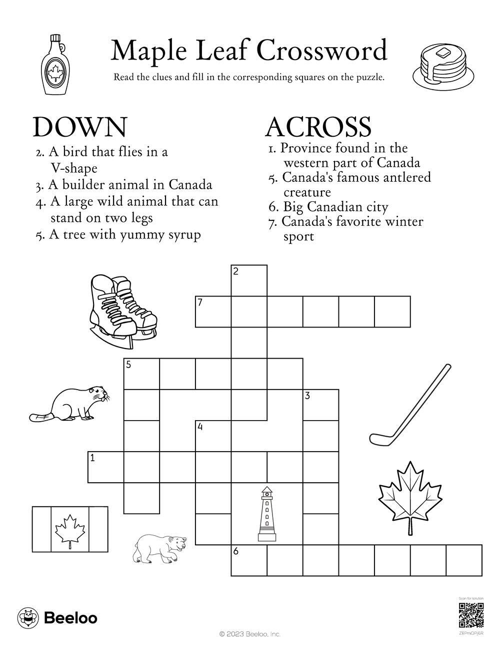 Maple Leaf Crossword Beeloo Printable Crafts And Activities For Kids Maple Leaf Crossword Beeloo Printable Crafts And Activities For Kids