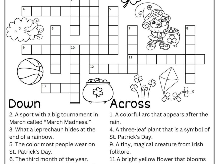 March Crossword Puzzle Free Printable With Answer Key