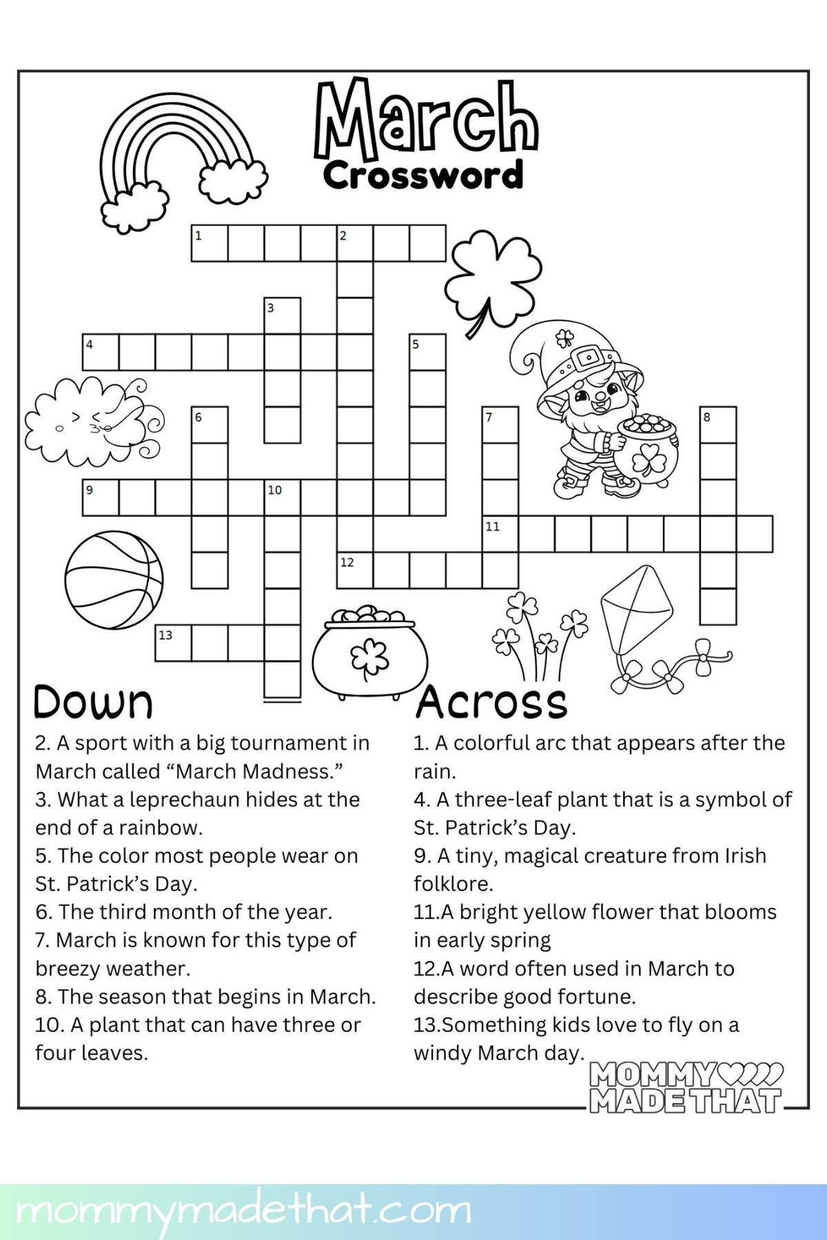 March Crossword Puzzle Free Printable With Answer Key  March Crossword Puzzle Free Printable With Answer Key