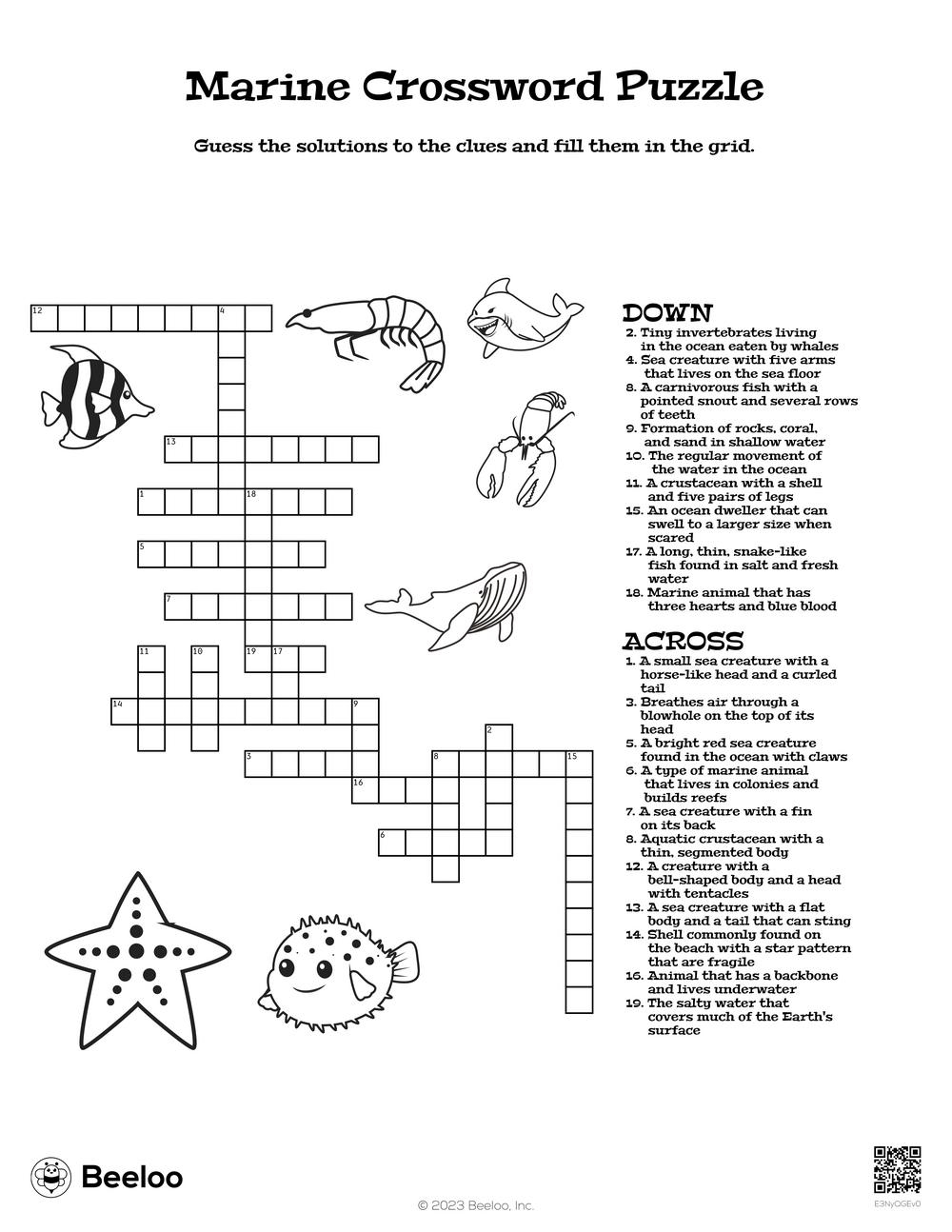Marine Crossword Puzzle Beeloo Printable Crafts And Activities For Kids