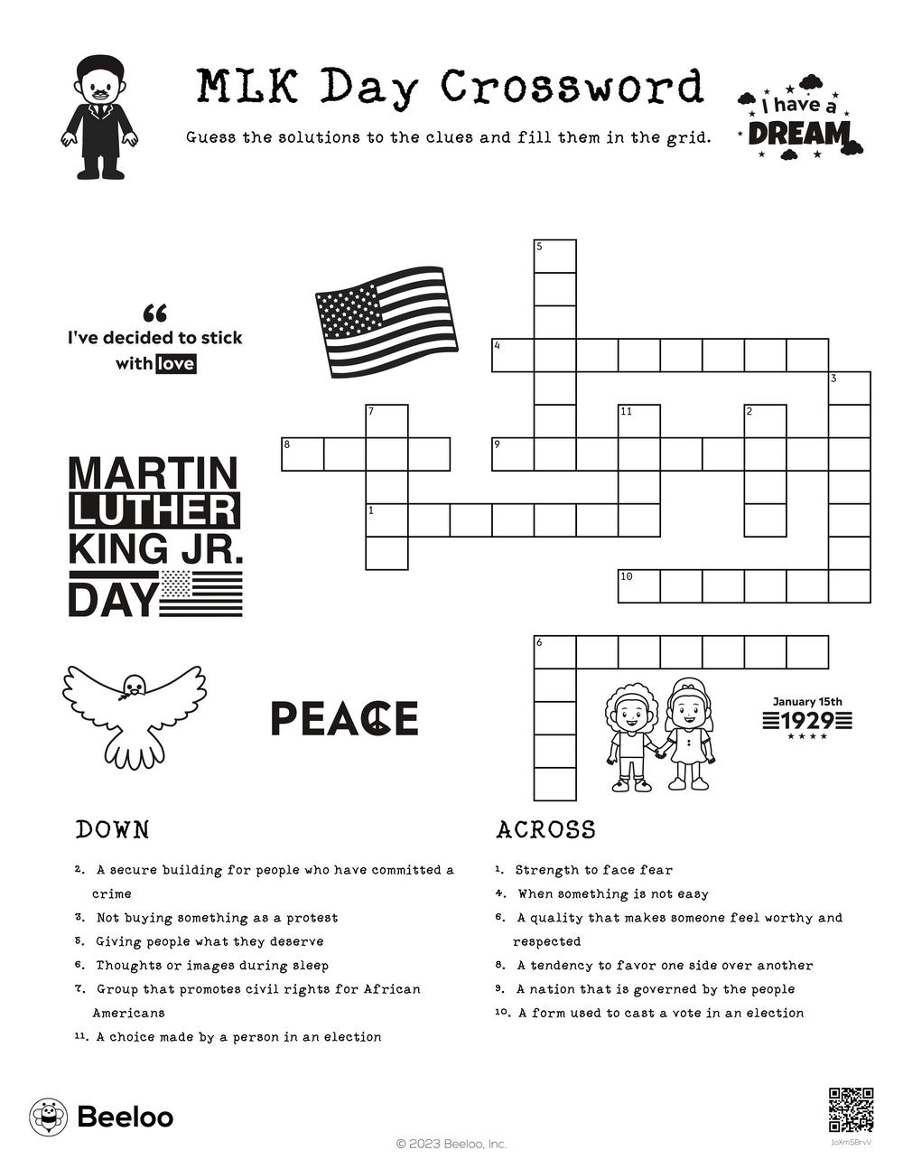 Martin Luther King Jr Day themed Crossword Puzzles Beeloo Printable Crafts And Activities For Kids Martin Luther King Jr Day themed Crossword Puzzles Beeloo Printable Crafts And Activities For Kids