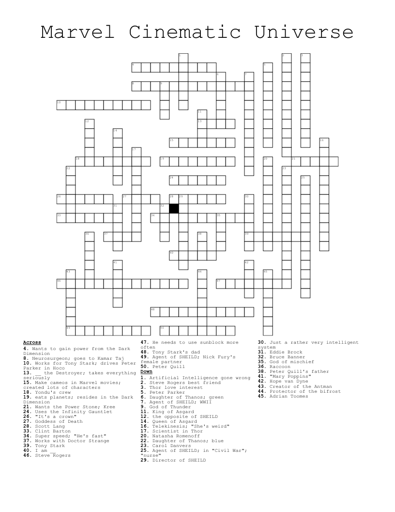 Marvel Cinematic Universe Crossword WordMint Marvel Cinematic Universe Crossword WordMint