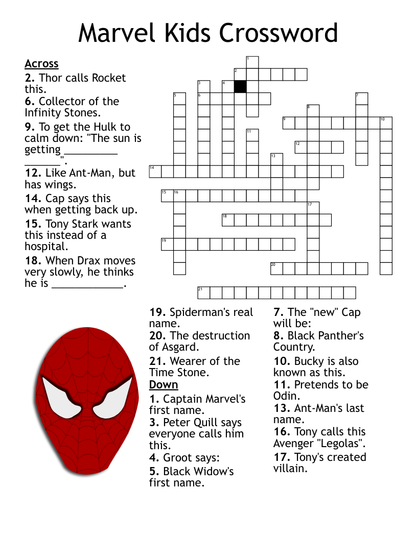 Marvel Kids Crossword WordMint Marvel Kids Crossword WordMint