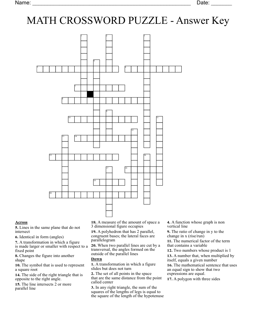 MATH CROSSWORD PUZZLE Answer Key WordMint MATH CROSSWORD PUZZLE Answer Key WordMint