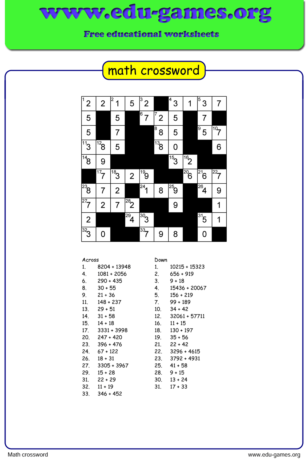 Math Crossword Puzzle Maker Free Printable Worksheets Math Crossword Puzzle Maker Free Printable Worksheets