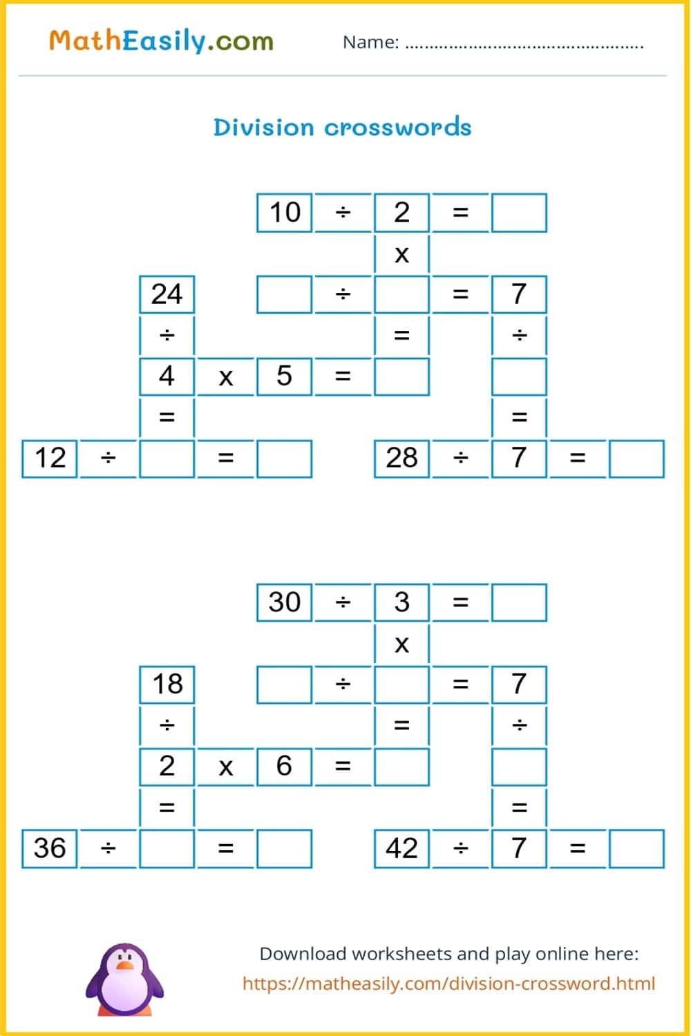 Math Division Crossword Puzzles ONLINE Printable Math Division Crossword Puzzles ONLINE Printable